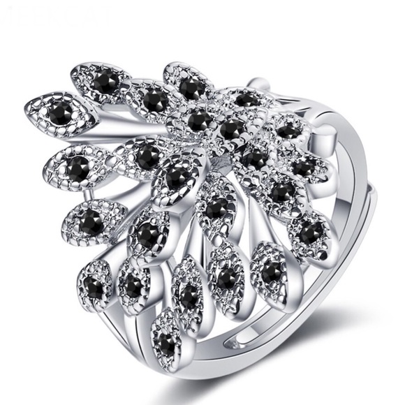 🌞925 Sterling Silver Peacock Sapphire Diamond Ring - Picture 3 of 3